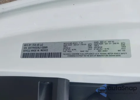 2020 Ram Promaster 2500 High Roof 159 Wb z USA, uszkodzony, nr VIN 3C6TRVDG9LE133589